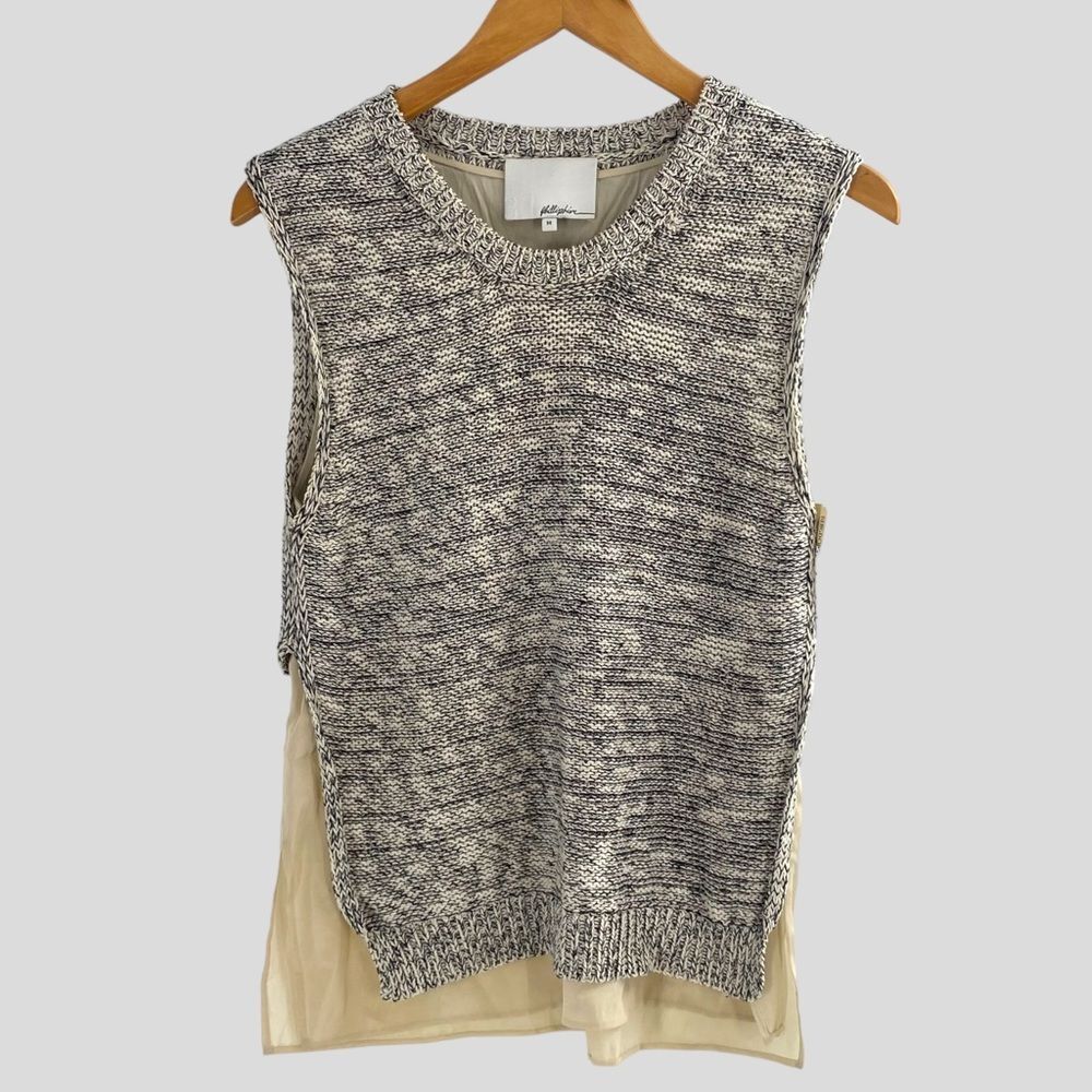 Phillip Lim Size M Layered Sweater Vest Top Size Gray Beige‎ Academia Lagenlook